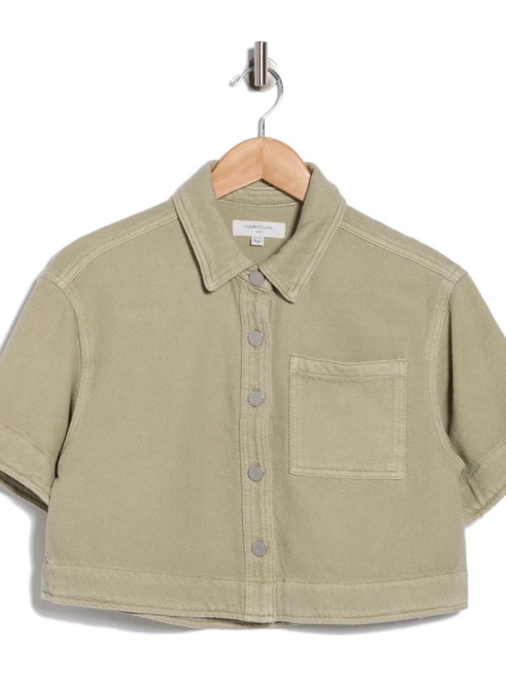 Habitual Crop Stretch Cotton Shacket Mint Green Tea Colored